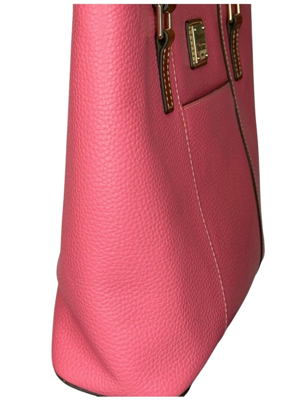 Dooney & Bourke Pink Pebble Leather Tote with Brown Straps and Logo Plaque - Picture 12 of 14